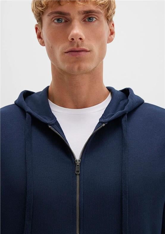 Mavı M0S10423-70490 Gece Lacıvert Erkek Kapusonlu Tam Fermuarlı Regular Basıc Sweatshırt