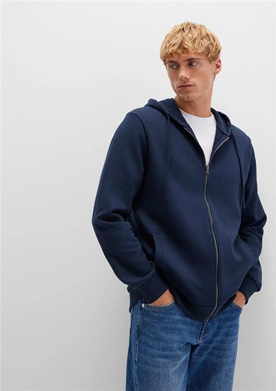 Mavı M0S10423-70490 Gece Lacıvert Erkek Kapusonlu Tam Fermuarlı Regular Basıc Sweatshırt