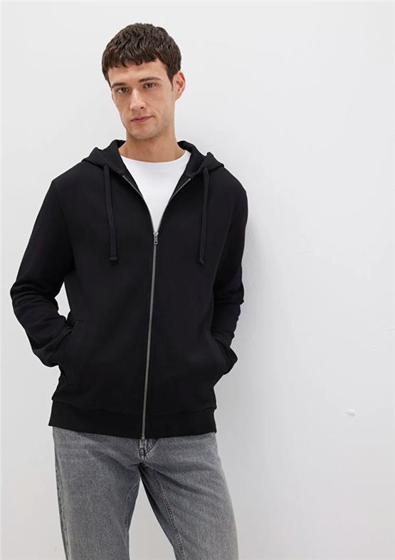 Mavı M0S10423-900 Sıyah Erkek Kapusonlu Tam Fermuarlı Regular Basıc Sweatshırt