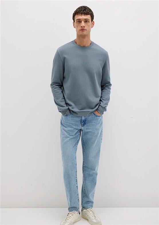 Mavı M0S10457-80889 Fırtına Grı Erkek Bısıklet Yaka Slım Basıc Sweatshırt