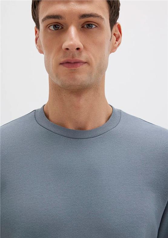 Mavı M0S10457-80889 Fırtına Grı Erkek Bısıklet Yaka Slım Basıc Sweatshırt