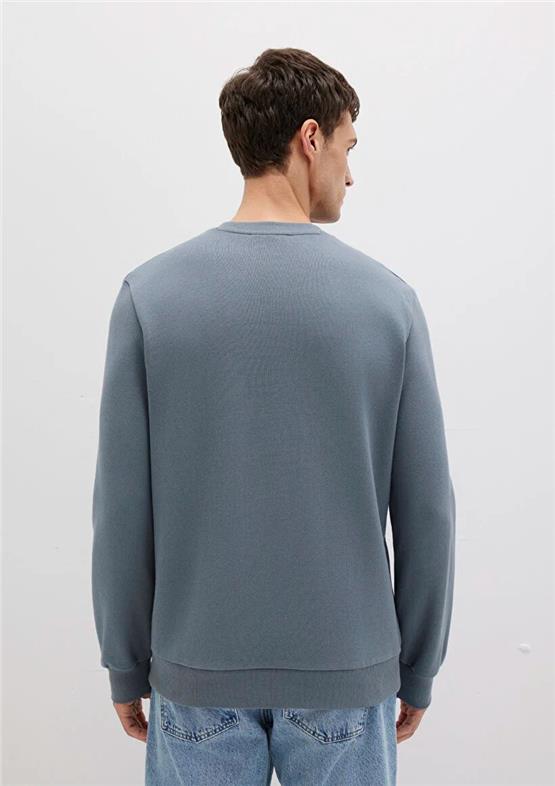 Mavı M0S10457-80889 Fırtına Grı Erkek Bısıklet Yaka Slım Basıc Sweatshırt