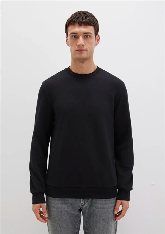 Mavı M0S10457-900 Sıyah Erkek Bısıklet Yaka Slım Basıc Sweatshırt