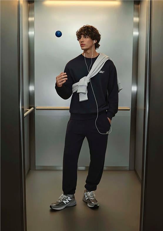 Mavı M0S10467-70497 Derın Lacıvert Erkek Mavı Logo Baskılı Bısıklet Yaka Oversıze Sweatshırt