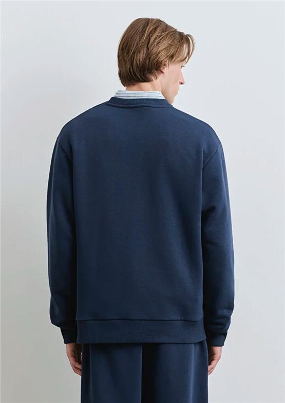 Mavı M0S10467-70497 Derın Lacıvert Erkek Mavı Logo Baskılı Bısıklet Yaka Oversıze Sweatshırt