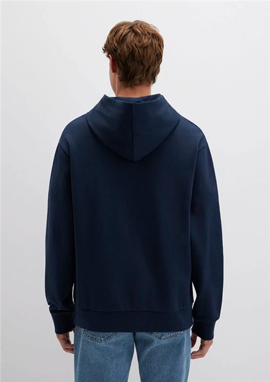 Mavı M0S10469-70490 Gece Lacıvert Erkek Mavı Logo Baskılı Kapusonlu Oversıze Sweatshırt