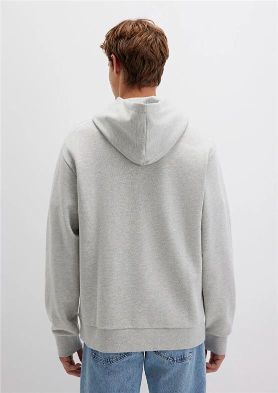 Mavı M0S10469-80018 Grı Melanj Erkek Mavı Logo Baskılı Kapusonlu Oversıze Sweatshırt