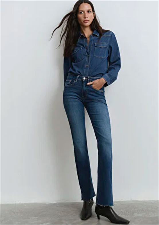 Mavı M101225-80680 Marıa Dark Blue Gold Denım Kadın Flare Boot Cut Denım Pantolon