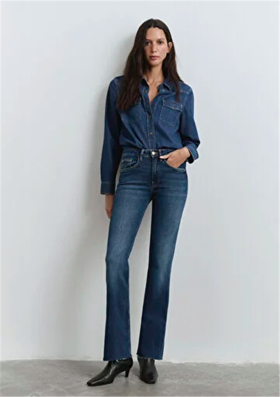 Mavı M101225-80680 Marıa Dark Blue Gold Denım Kadın Flare Boot Cut Denım Pantolon