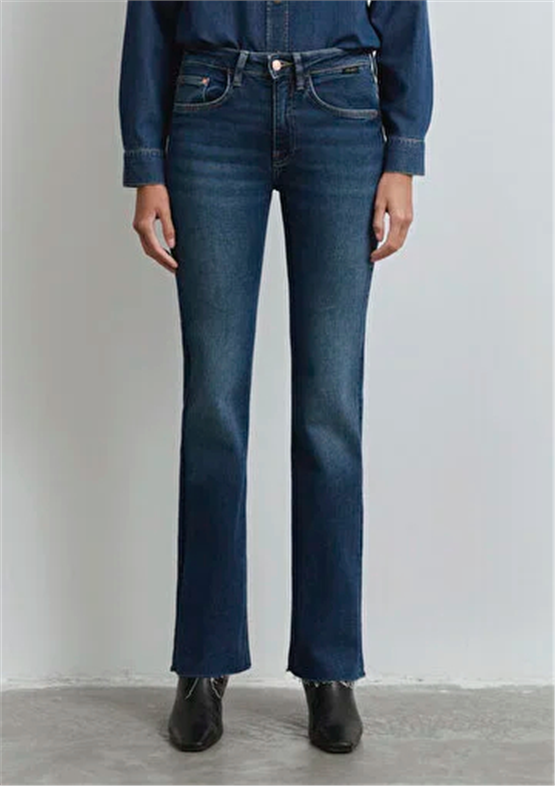 Mavı M101225-80680 Marıa Dark Blue Gold Denım Kadın Flare Boot Cut Denım Pantolon