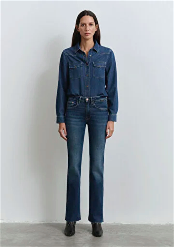 Mavı M101225-80680 Marıa Dark Blue Gold Denım Kadın Flare Boot Cut Denım Pantolon
