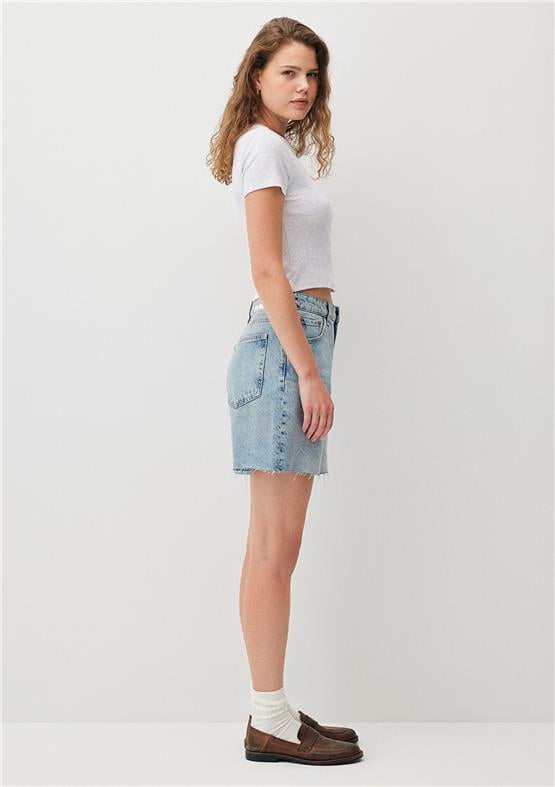 Mavı M1600814-85438 Kar Grı Melanj Kadın Crop Basıc Bısıklet Yaka T-Shırt