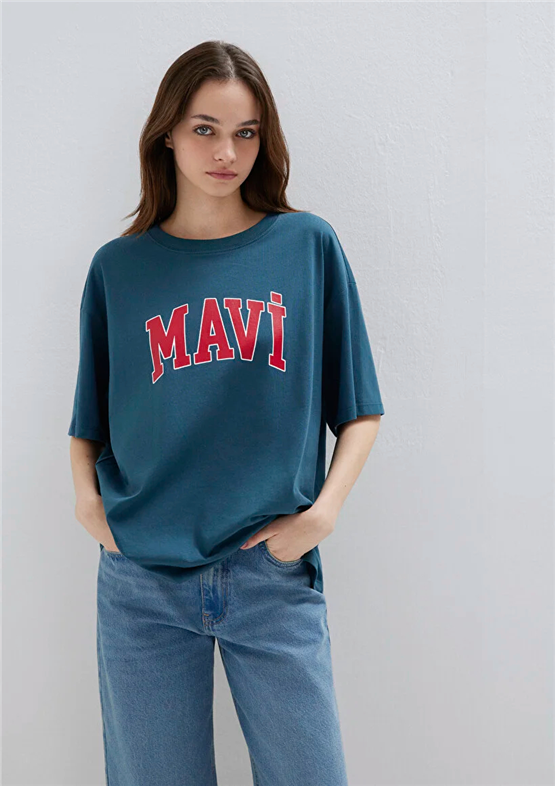 Mavi Y26 M1600843-70771 Yıldız Mavi Kadın Oversıze Mavi Baskılı T-shirt