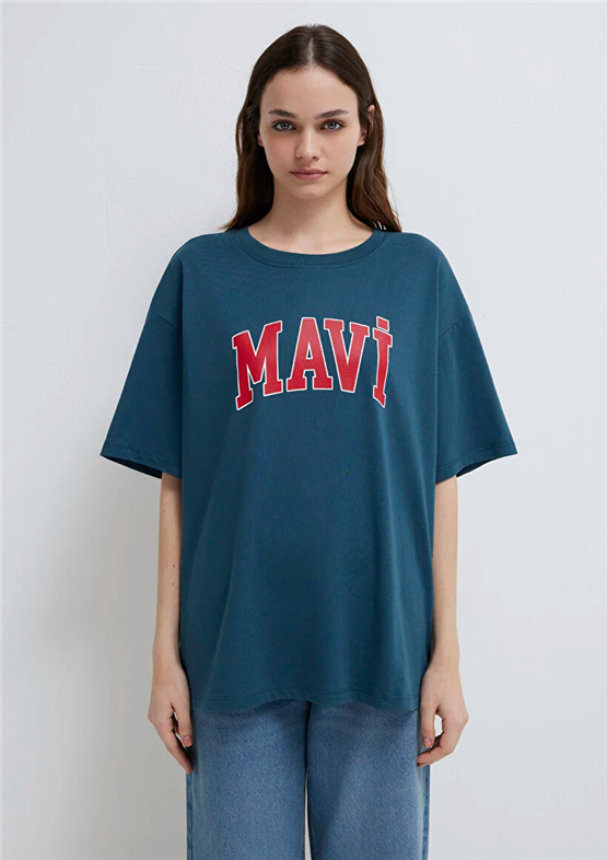 Mavi Y26 M1600843-70771 Yıldız Mavi Kadın Oversıze Mavi Baskılı T-shirt
