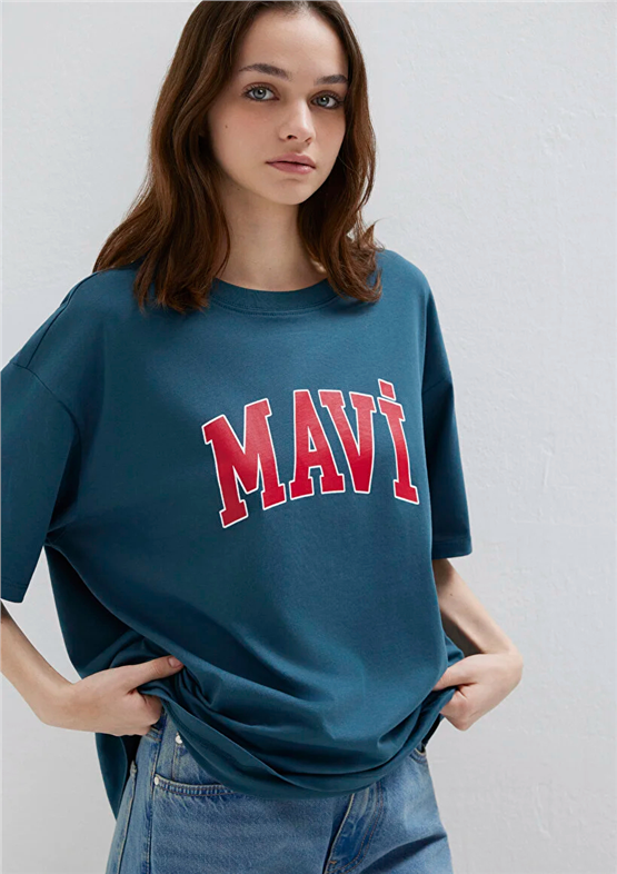 Mavi Y26 M1600843-70771 Yıldız Mavi Kadın Oversıze Mavi Baskılı T-shirt
