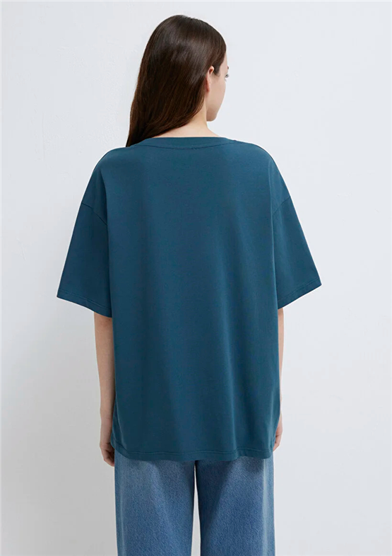 Mavi Y26 M1600843-70771 Yıldız Mavi Kadın Oversıze Mavi Baskılı T-shirt