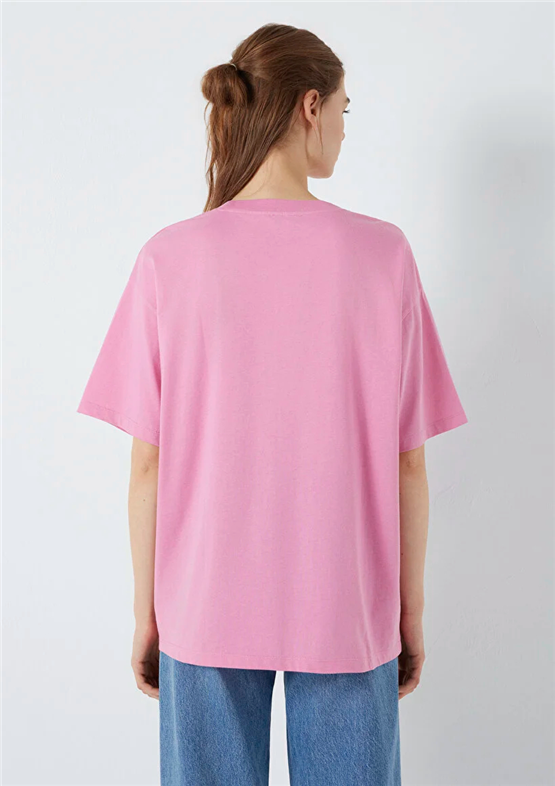 Mavi Y26 M1600843-71063 Cashmere Rose Kadın Oversıze Mavi Baskılı T-shirt