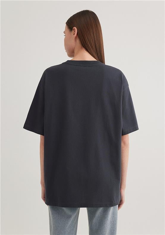 Mavi Y26 M1600843-82185 Koyu Antrasıt Kadın Oversıze Mavi Baskılı T-shirt
