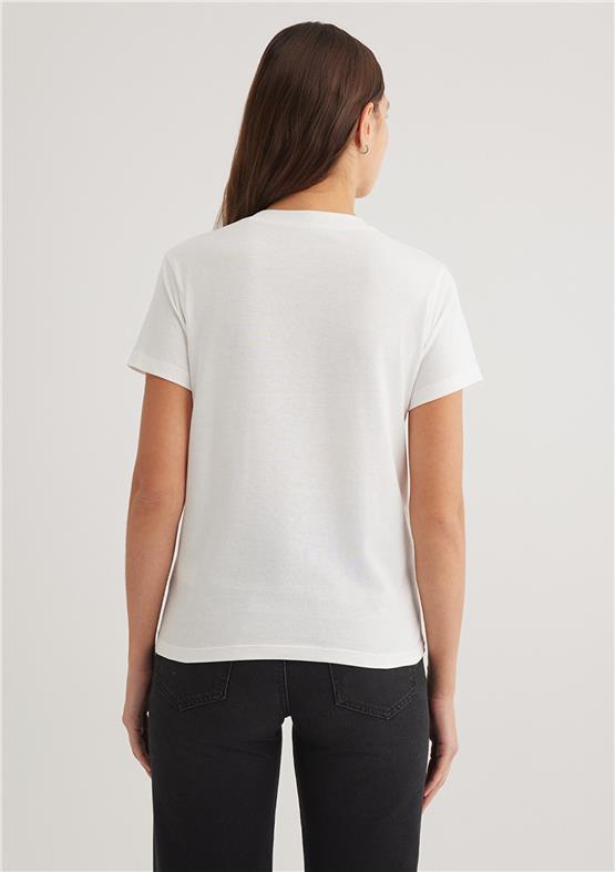 Mavı M1601185-33389 Kırık Beyaz Kadın Semı Slım Mavı Baskılı T-Shırt