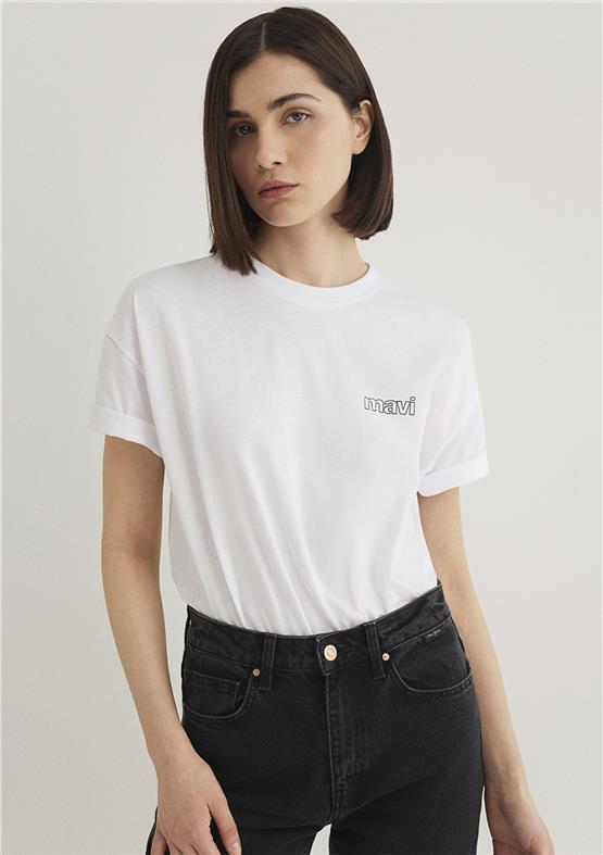 Mavi Y26 M1611309-620 Beyaz Kadın Loose Mavi Baskılı T-shirt