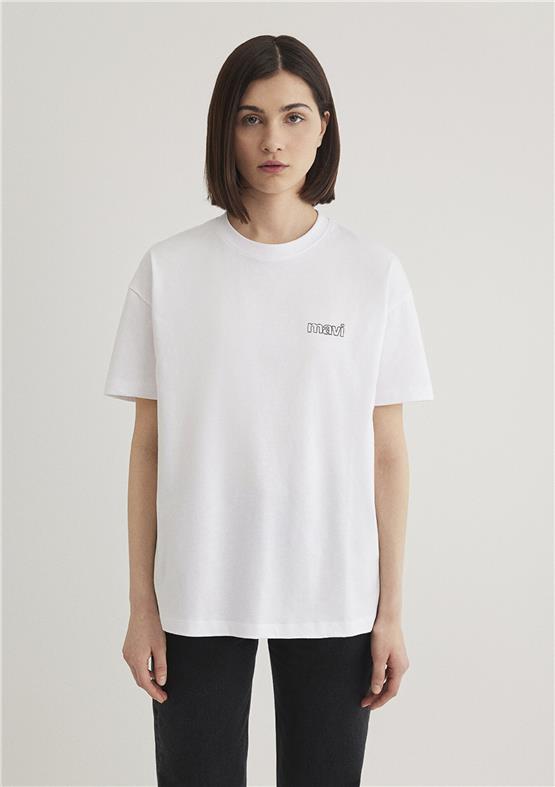 Mavi Y26 M1611309-620 Beyaz Kadın Loose Mavi Baskılı T-shirt