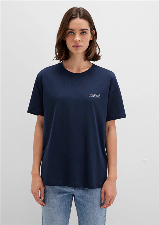 Mavi Y26 M1611309-70490 Gece Lacivert Kadın Loose Mavi Baskılı T-shirt