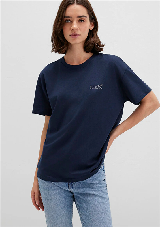 Mavi Y26 M1611309-70490 Gece Lacivert Kadın Loose Mavi Baskılı T-shirt