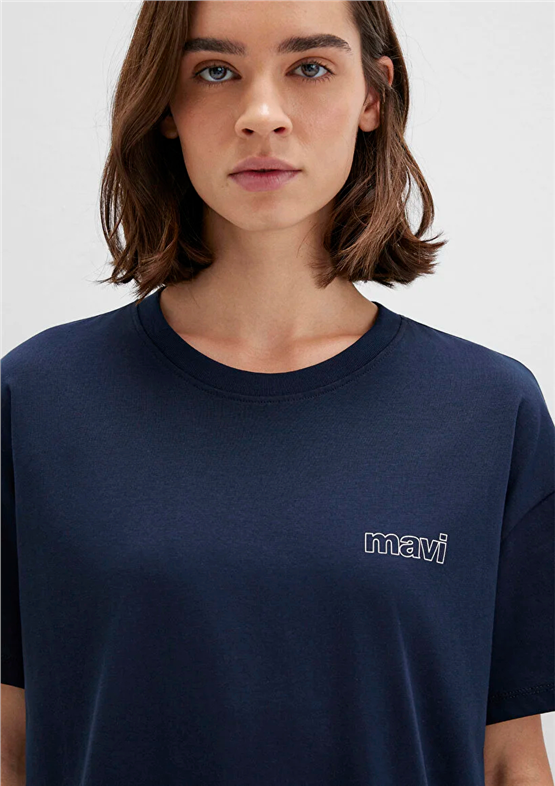 Mavi Y26 M1611309-70490 Gece Lacivert Kadın Loose Mavi Baskılı T-shirt