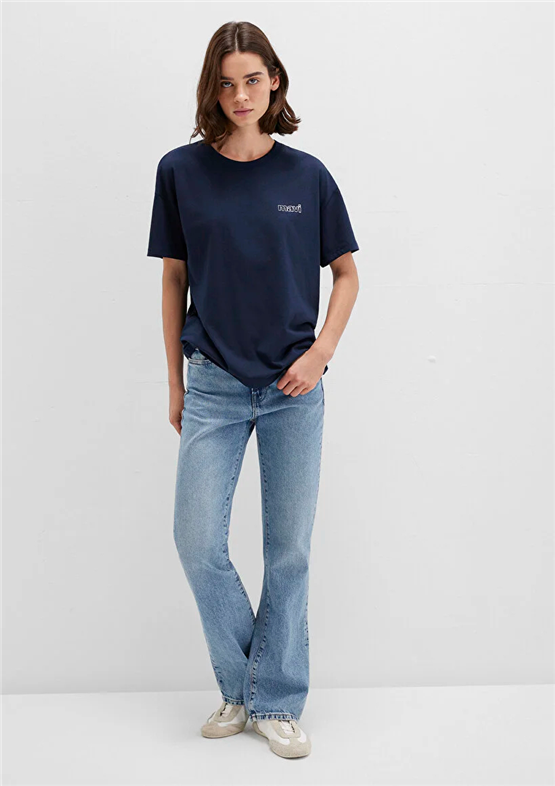 Mavi Y26 M1611309-70490 Gece Lacivert Kadın Loose Mavi Baskılı T-shirt