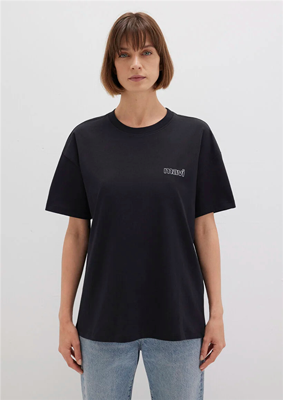 Mavi Y26 M1611309-900 Siyah Kadın Oversıze Kısa Kollu Baskılı T-shirt
