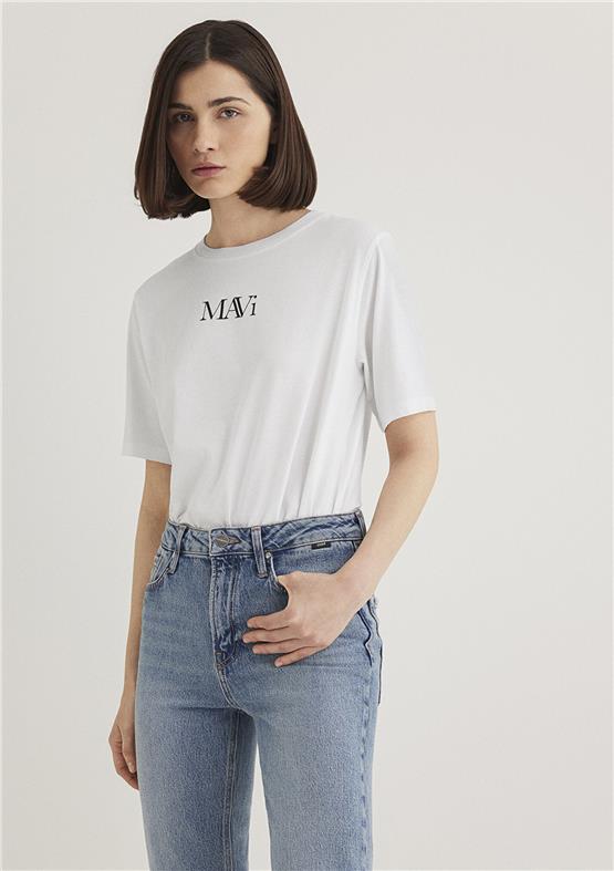 Mavi Y26 M1611594-620 Beyaz Kadın Regular Mavi Logo T-shirt