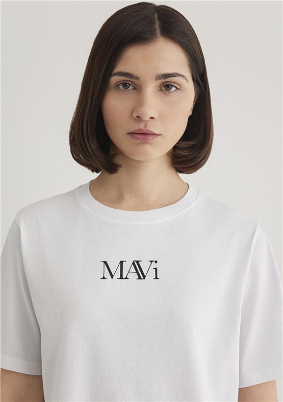 Mavi Y26 M1611594-620 Beyaz Kadın Regular Mavi Logo T-shirt