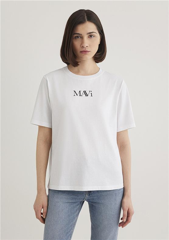 Mavi Y26 M1611594-620 Beyaz Kadın Regular Mavi Logo T-shirt