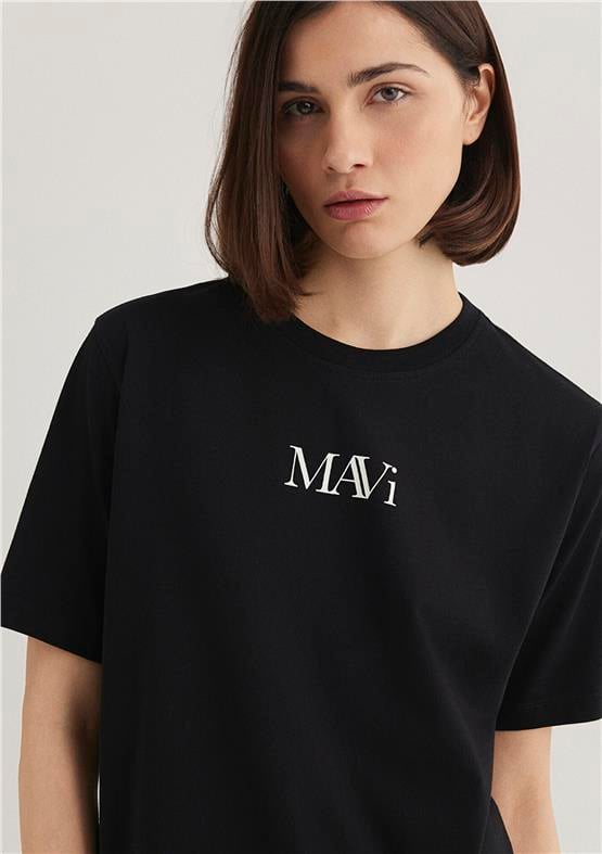 Mavi Y26 M1611594-900 Siyah Kadın Regular Mavi Logo T-shirt
