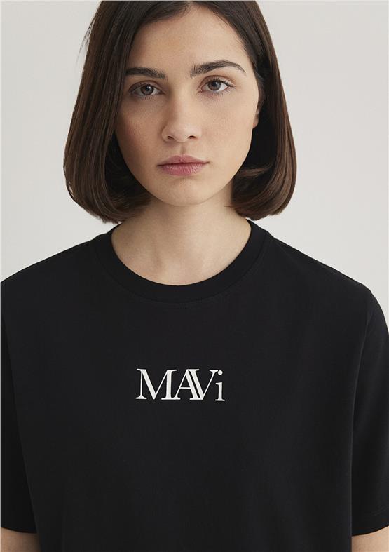 Mavi Y26 M1611594-900 Siyah Kadın Regular Mavi Logo T-shirt
