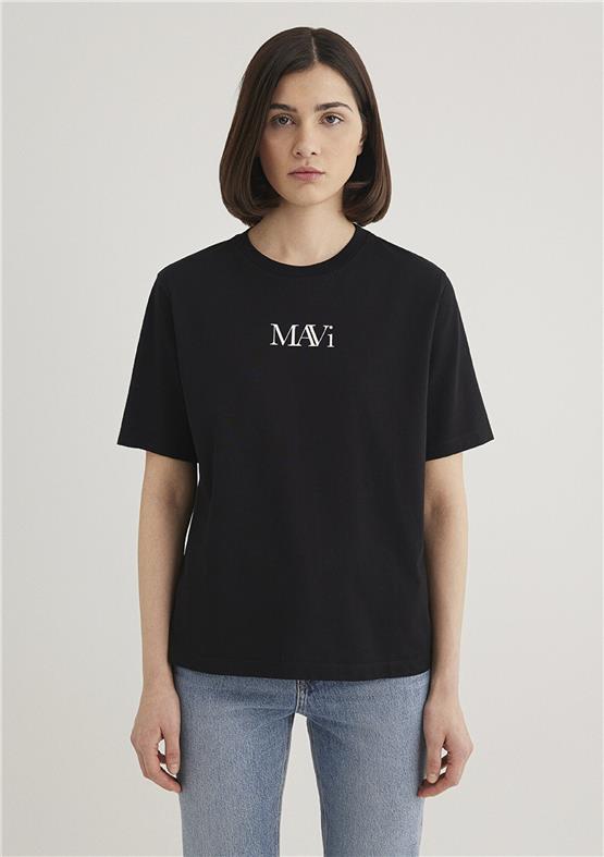 Mavi Y26 M1611594-900 Siyah Kadın Regular Mavi Logo T-shirt