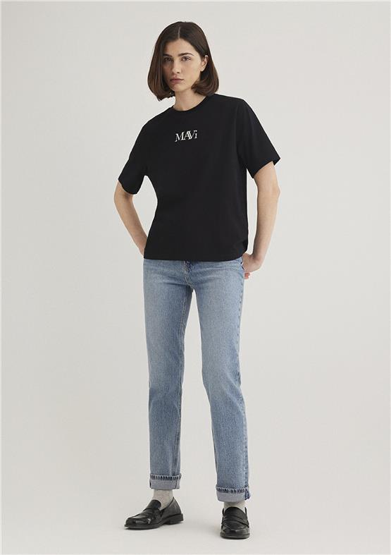 Mavi Y26 M1611594-900 Siyah Kadın Regular Mavi Logo T-shirt