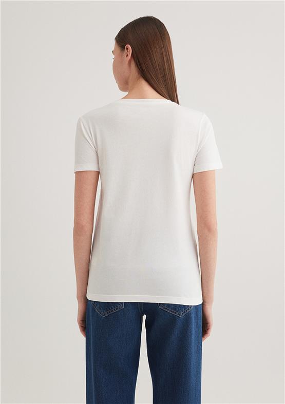 Mavı M1612206-70057 Kırık Beyaz Kadın Slım Kedı Baskılı Grafık T-Shırt