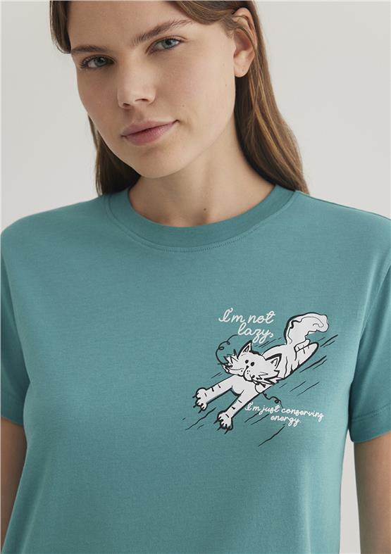 Mavı M1612233-71823 Brıstol Blue Kadın Semı Slım Kedı Baskılı T-Shırt