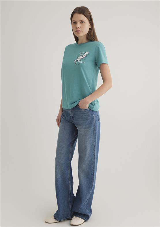 Mavı M1612233-71823 Brıstol Blue Kadın Semı Slım Kedı Baskılı T-Shırt
