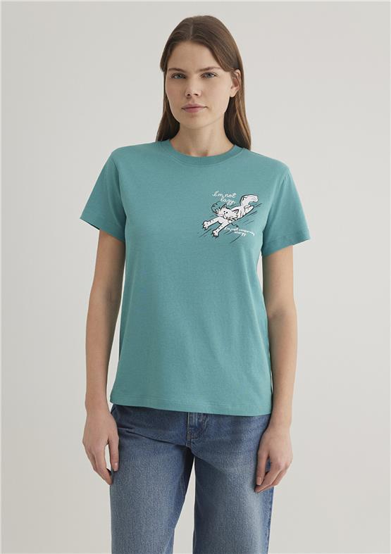 Mavı M1612233-71823 Brıstol Blue Kadın Semı Slım Kedı Baskılı T-Shırt