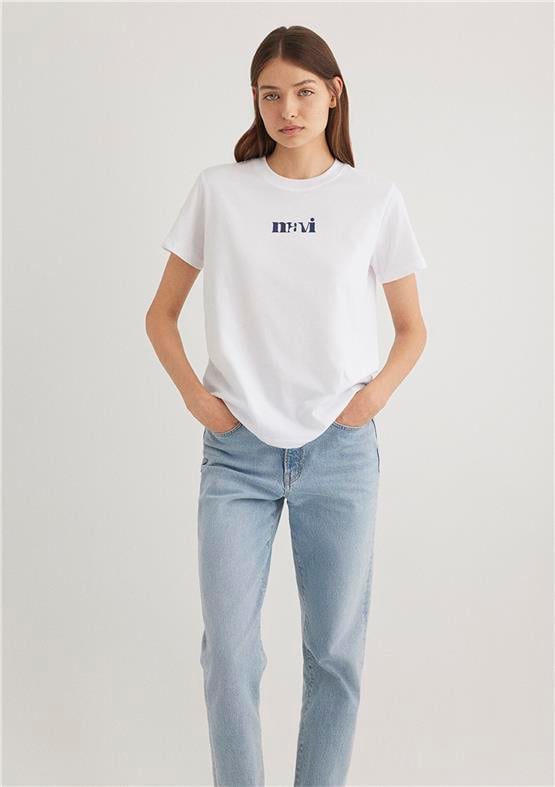 Mavi Y26 M1612241-620 Beyaz Kadın Regular Logo T-shirt