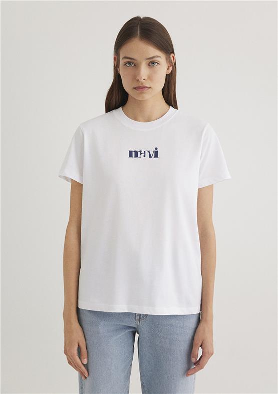 Mavi Y26 M1612241-620 Beyaz Kadın Regular Logo T-shirt