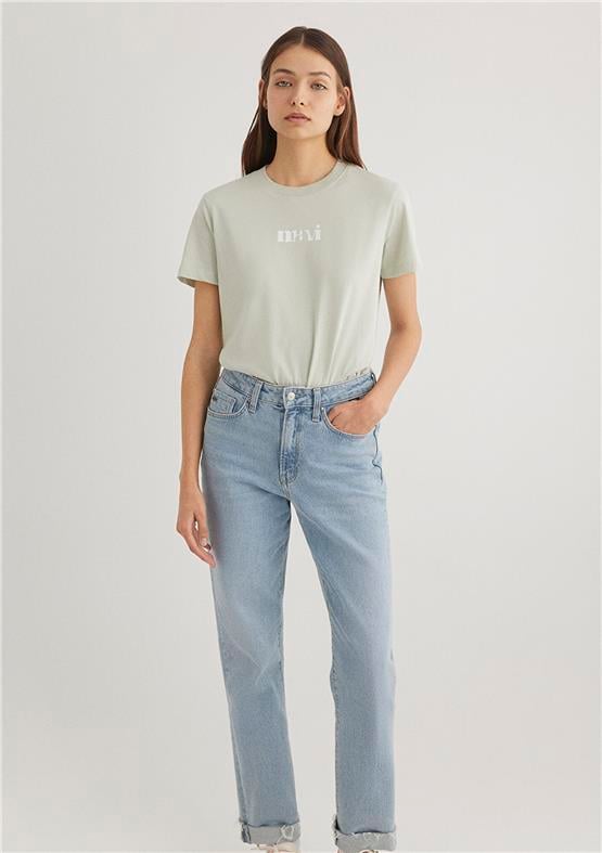 Mavi Y26 M1612241-70148 Sıs Yeşil Kadın Regular Logo Baskılı T-shirt