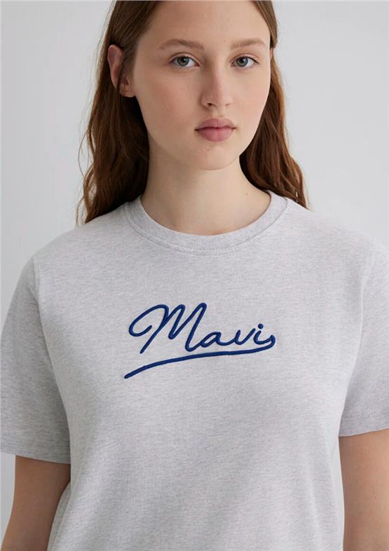 Mavı M1612421-87033 Lıght Grey Melange Kadın Regular Mavı Jeans Baskılı T-Shırt