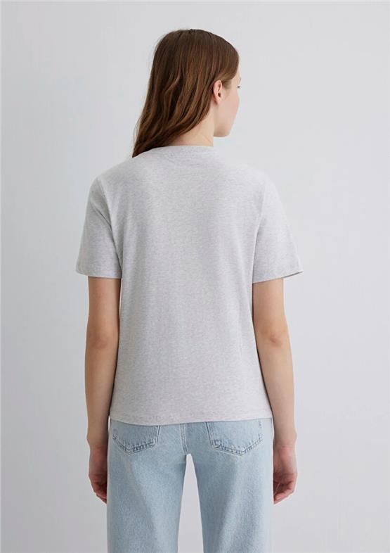 Mavı M1612421-87033 Lıght Grey Melange Kadın Regular Mavı Jeans Baskılı T-Shırt