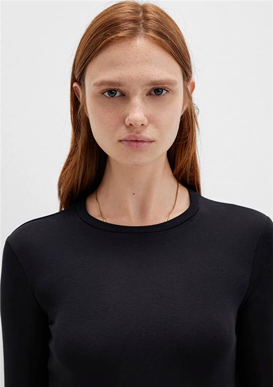 Mavı M1612822-900 Sıyah Kadın Uzun Kollu Basıc Crop Sweatshırt