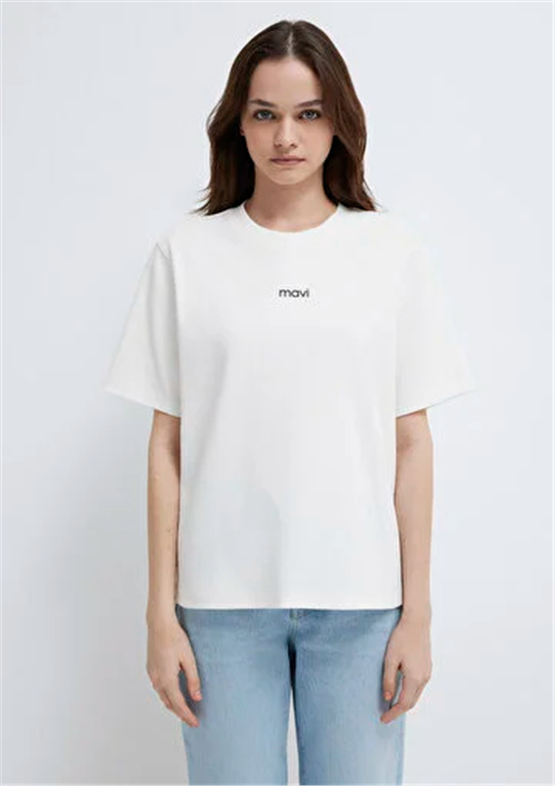 Mavi Y26 M1612829-80194 Hindistan Cevizi Kadın Regular Logo Baskılı T-shirt