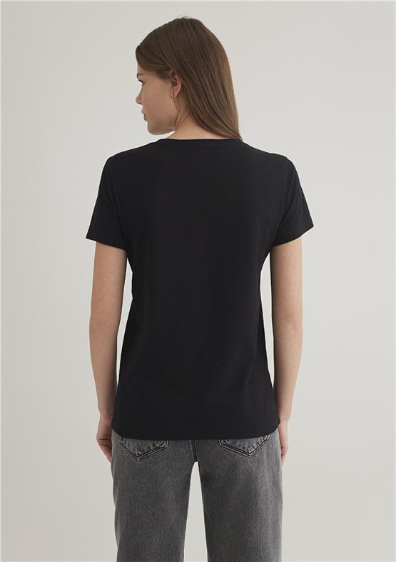 Mavı M1612940-900 Sıyah Kadın Semı Slım Kedı Baskılı Grafık T-Shırt