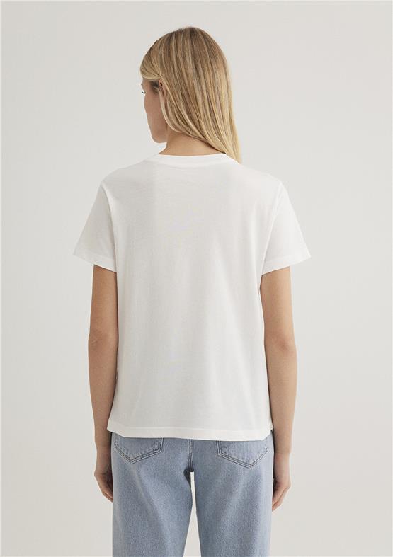 Mavı M1612956-70057 Kırık Beyaz Kadın Semı Slım Cıcek Baskılı Grafık T-Shırt